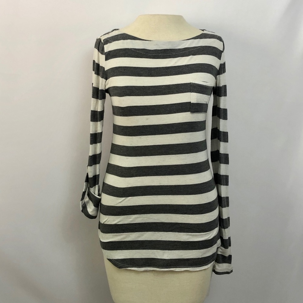 Just Ginger Gray and White Striped Long Sleeve